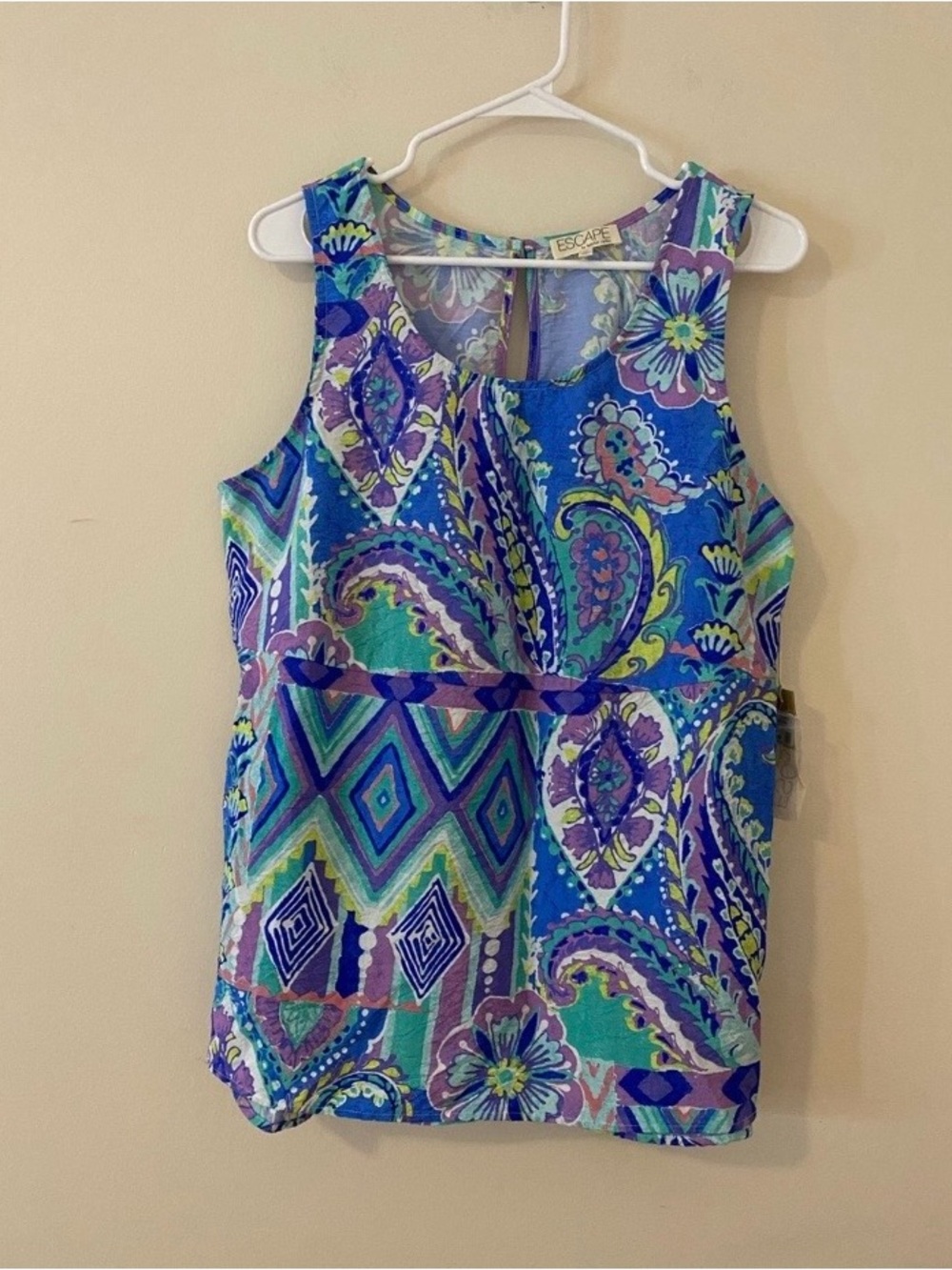 Escape By Habitat Resortwear  Blue & Purple Paisley Sleeveless Flowy Top